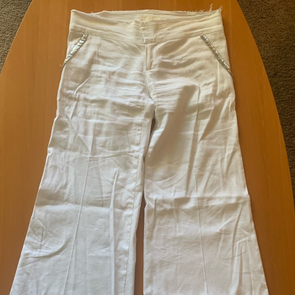 Ya-Ya boho chic white linen flare pants